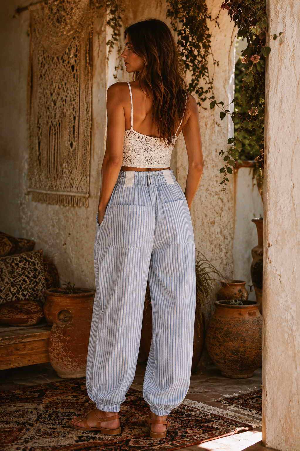 Bow Detail Stripe Textured Woven Pants *Pre Order* Ships August 2026