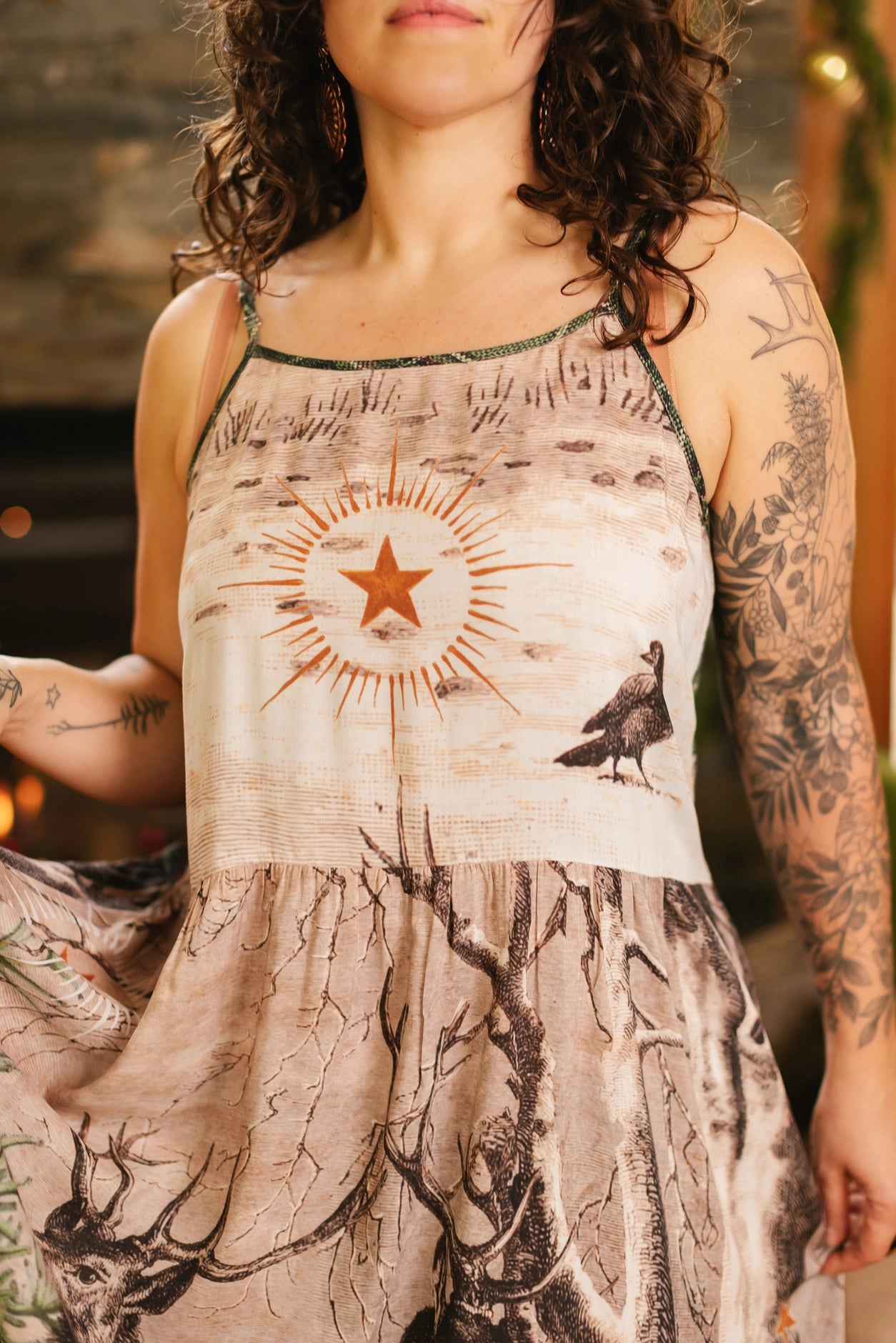 Winter Wish Bohéme Long Maxi Slip Dress w/ Christmas Deer - Pre-Order - Ships September 2025