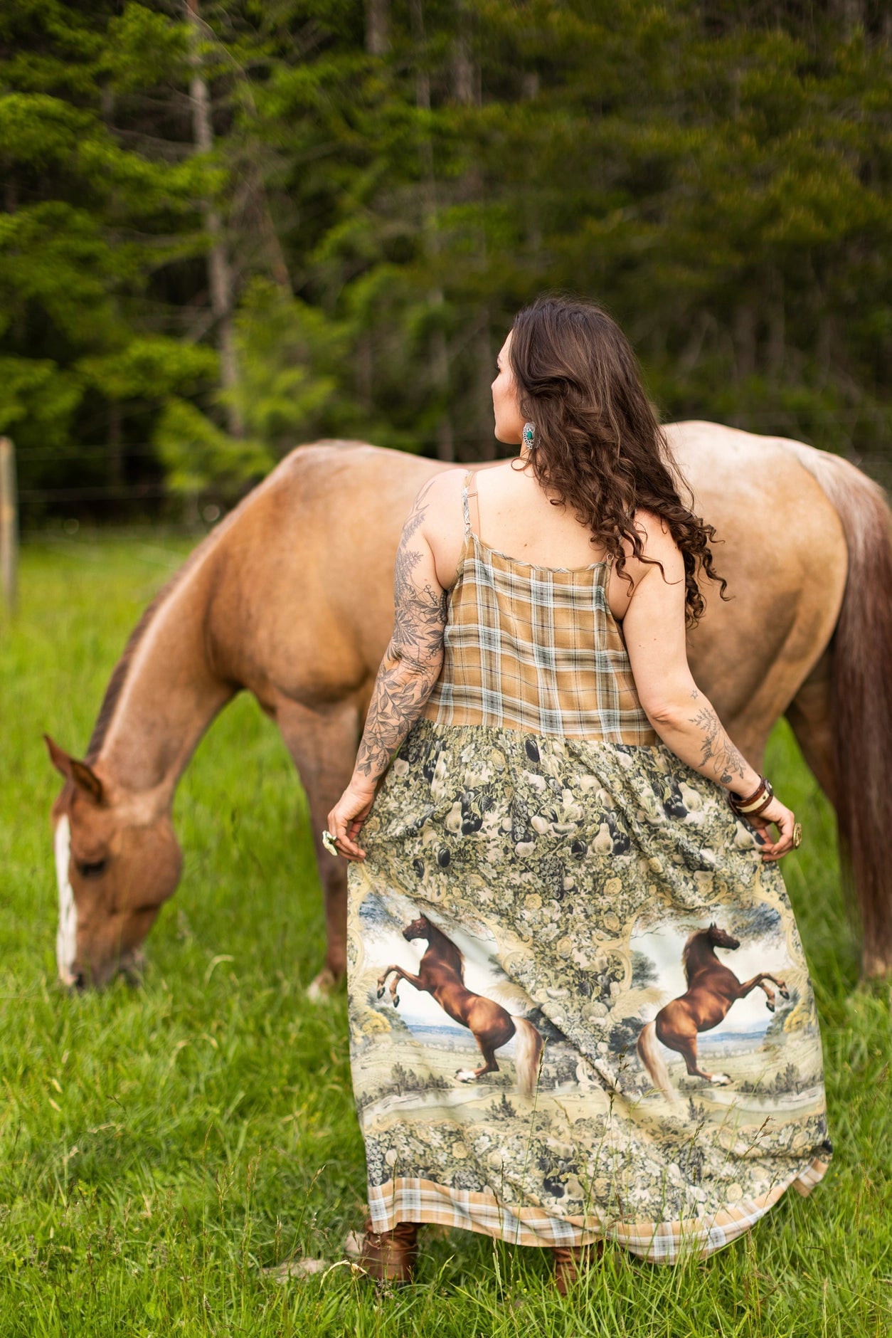 Born To Run Bohéme Reversible Long Maxi Slip Dress Horse & Plaid - Pre-Order - Ships In August