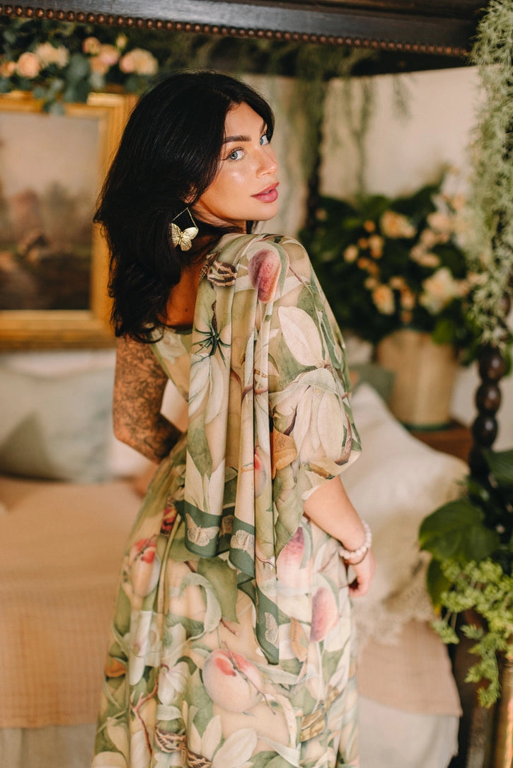 Fleur De Soleil Scarf with Magnolia Floral Print & Butterfly Pre-Order Ships In March 2026