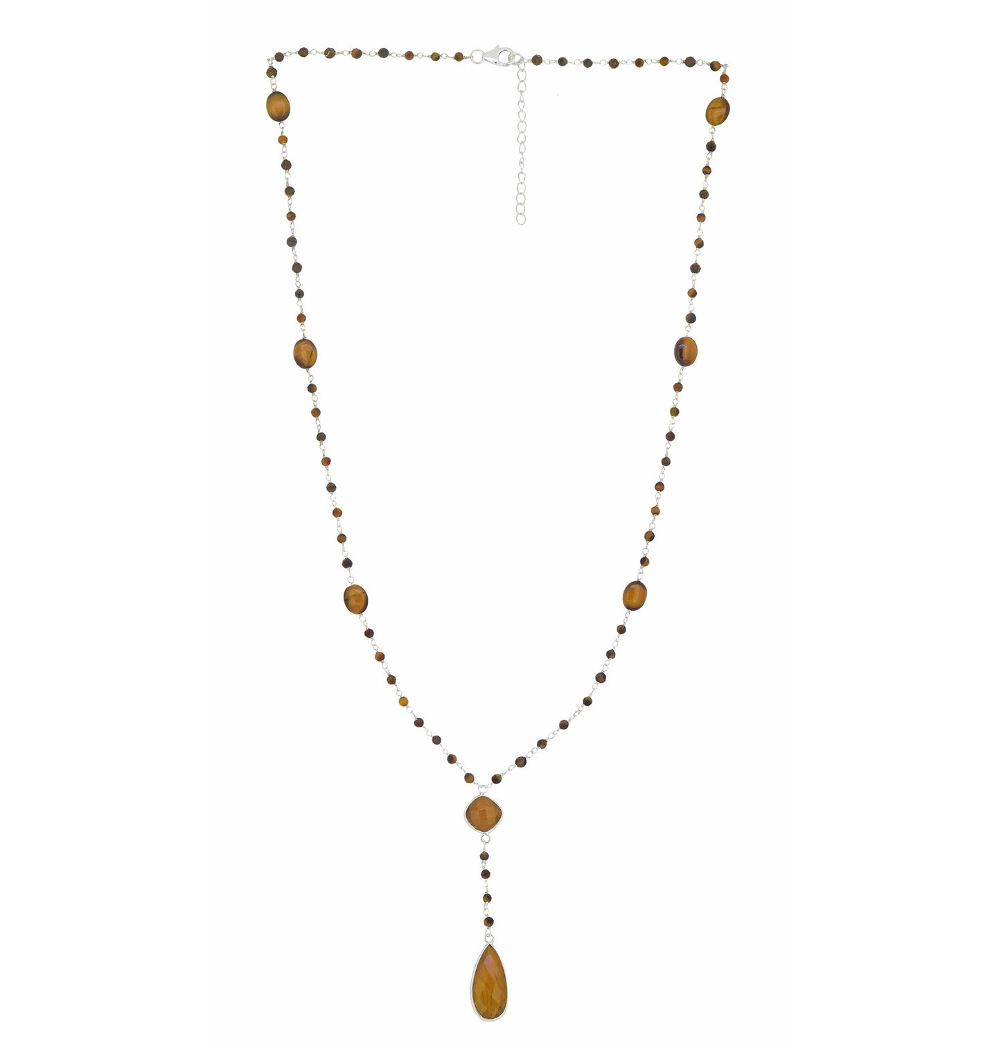 925 Sterling Silver Tiger's Eye Gemstones Chain Necklace