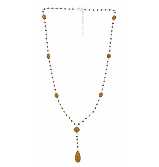 925 Sterling Silver Tiger's Eye Gemstones Chain Necklace