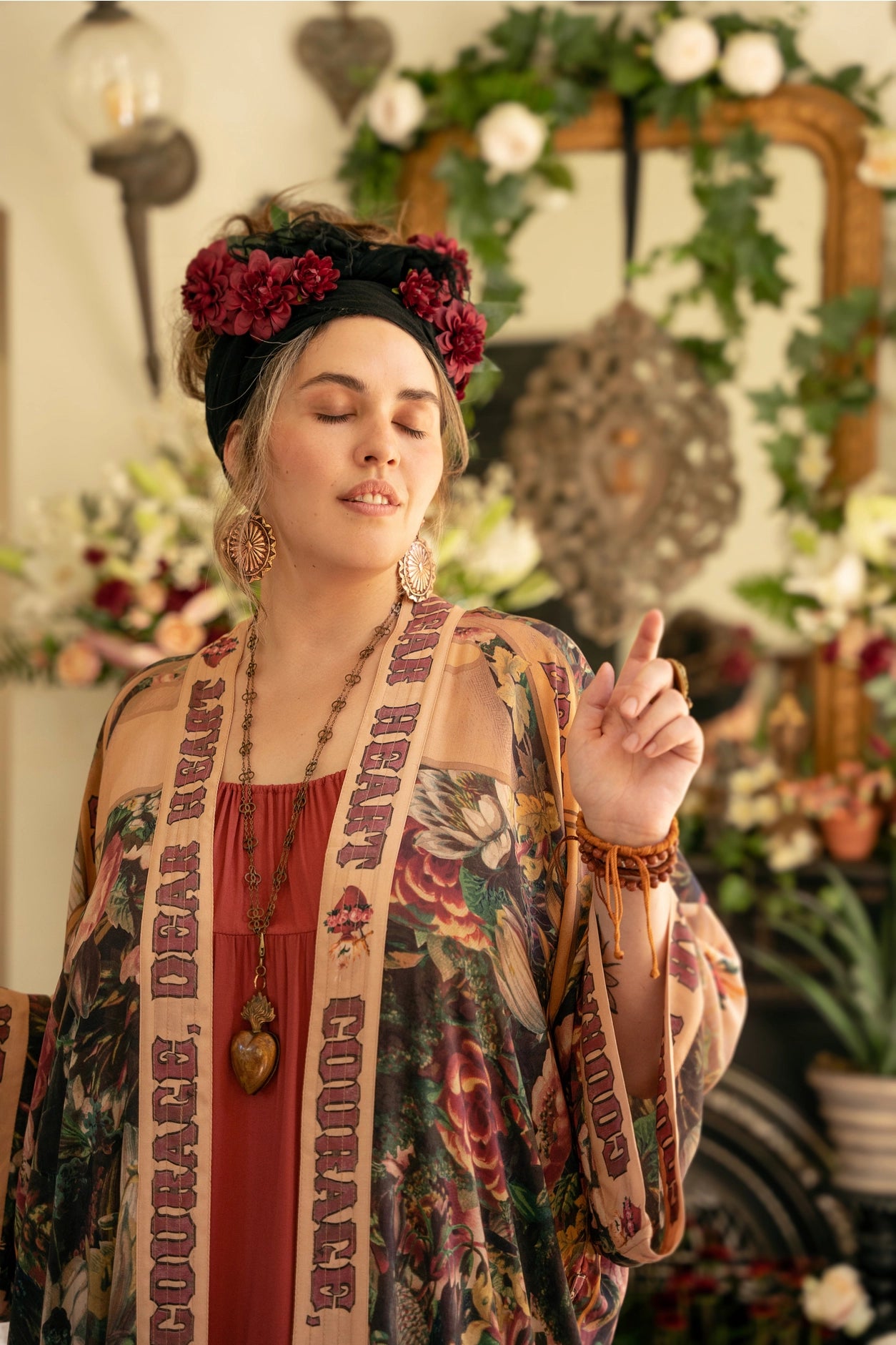 Courage Dear Heart Opera Duster Kimono Robe w/ Sacred Heart- Preorder Ships August 1 - 30th