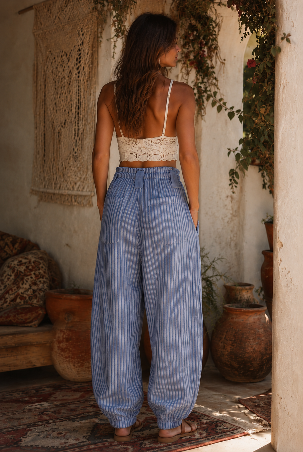 Bow Detail Stripe Textured Woven Pants *Pre Order* Ships August 2026