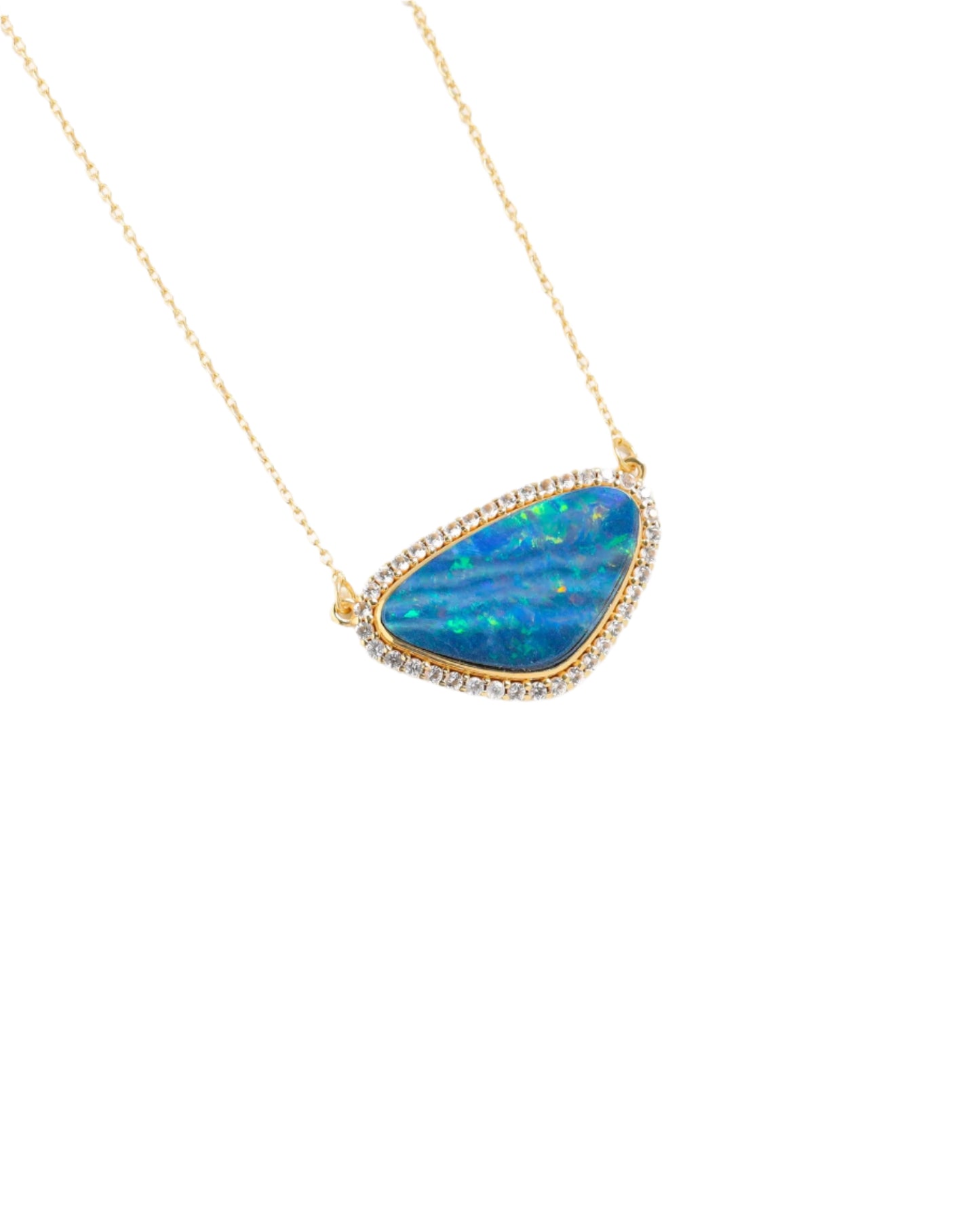 Untreated Australian Opal And Diamond Halo Necklace Only 1 Available