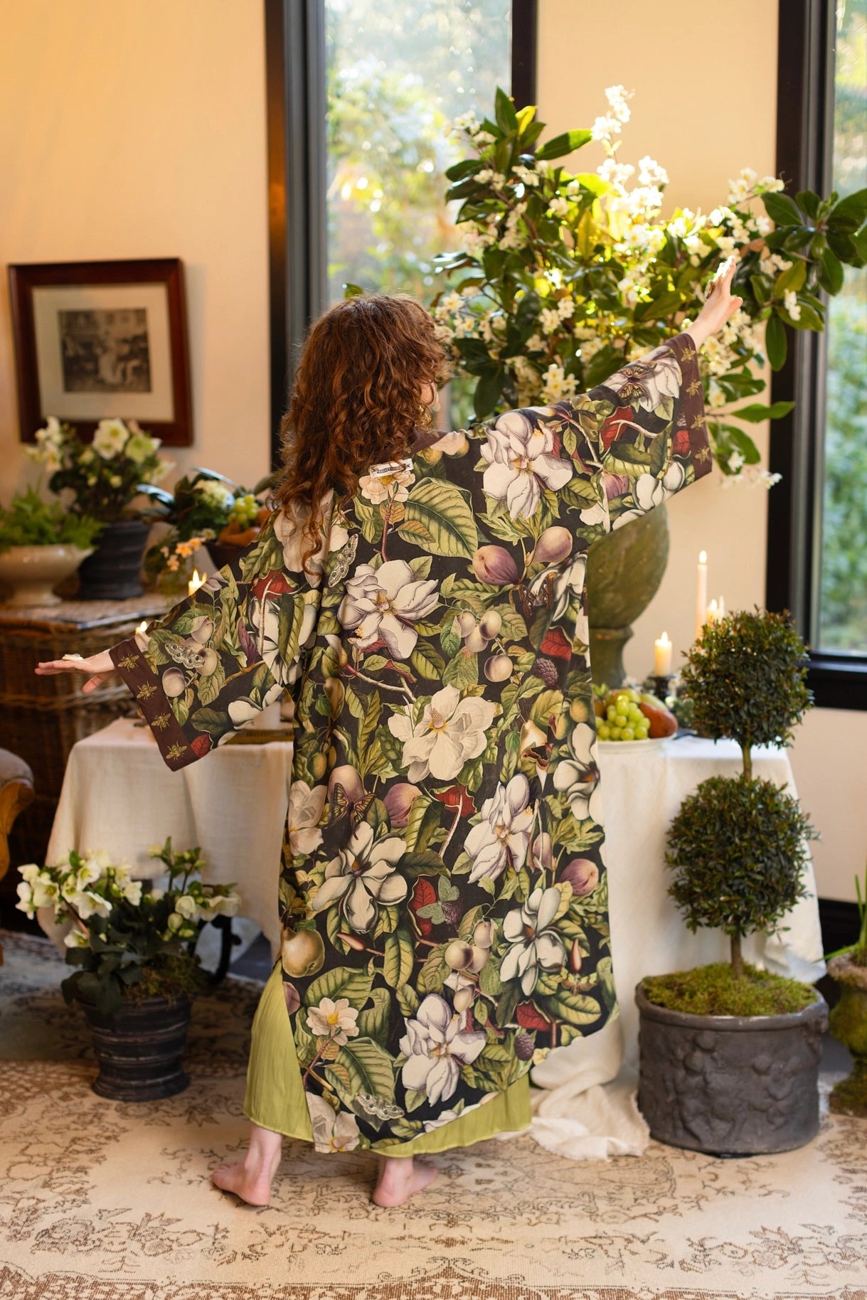 Fleur De Lune Opera Duster Kimono Robe w/ Florals & Bees Pre-Order - Ships In September