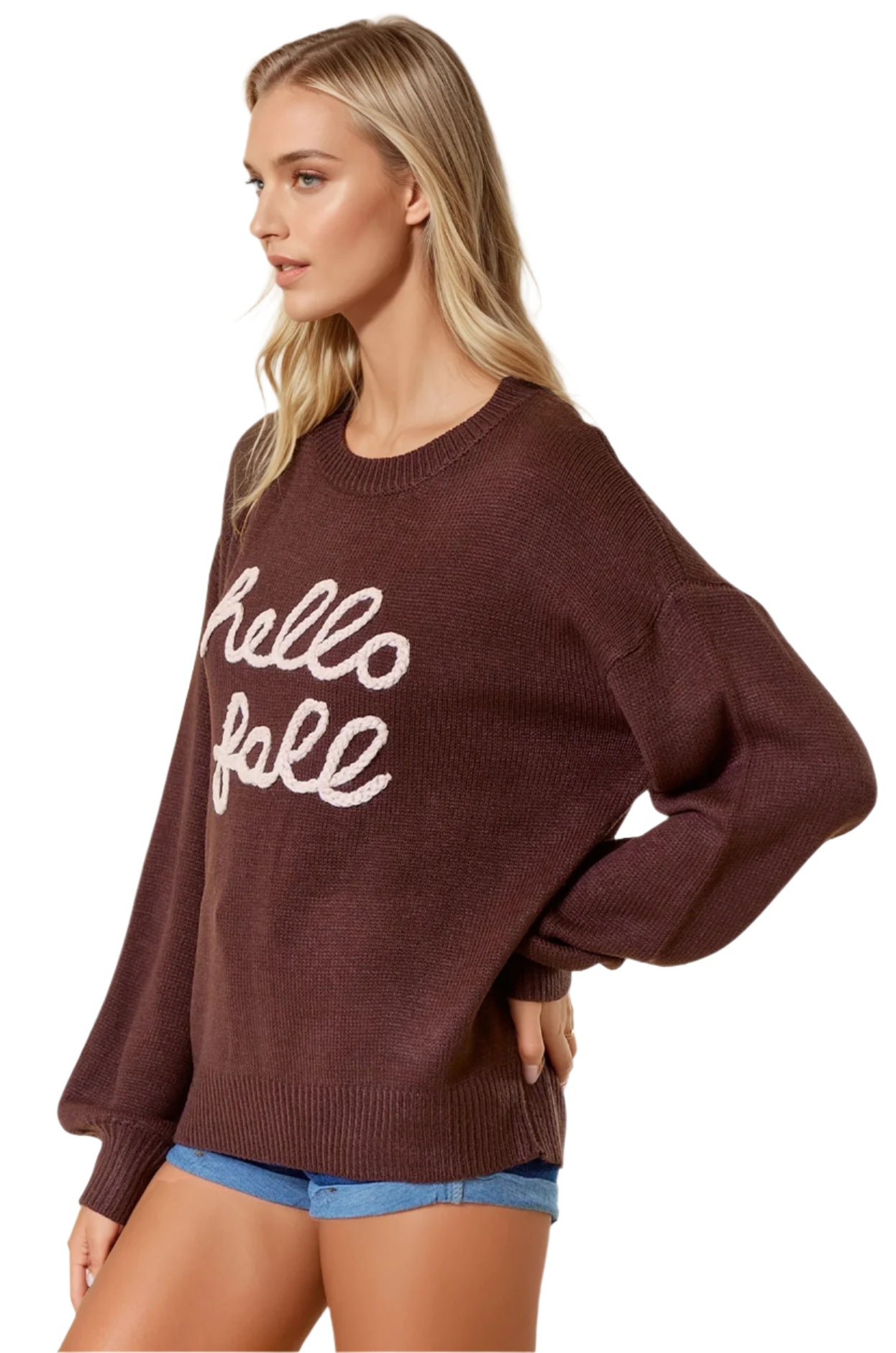 Hello Fall Letter Embroidered Sweater