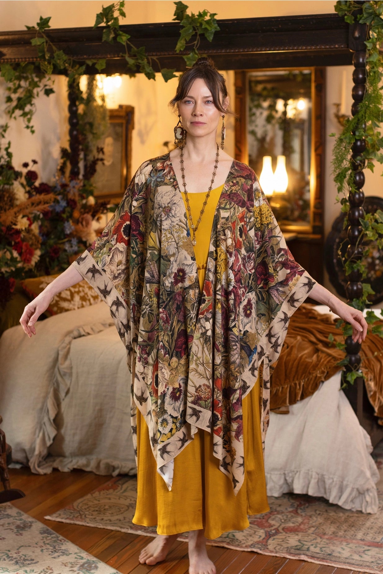 Golden Hour Goddess Duster Kimono w/ Floral Print - Pre-Order - Ships August 2026