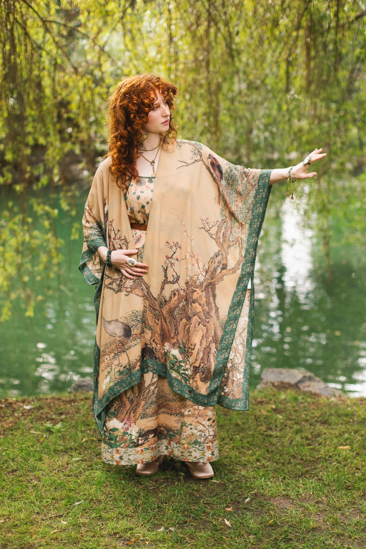 Fable Opera Duster Kimono Robe With Deer Moon & Blossom - Pre Order - Ships Late October 2025