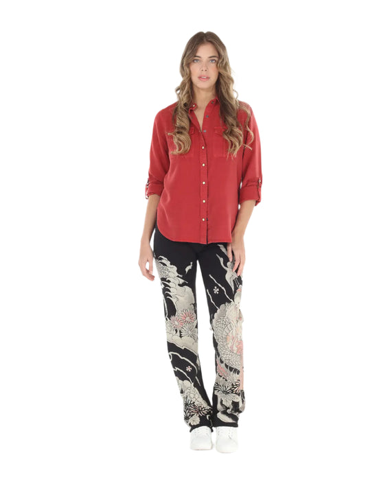 Paparazzi by Biz - Stretch Fit Dragon Print Lounge Pant with Raw Hem