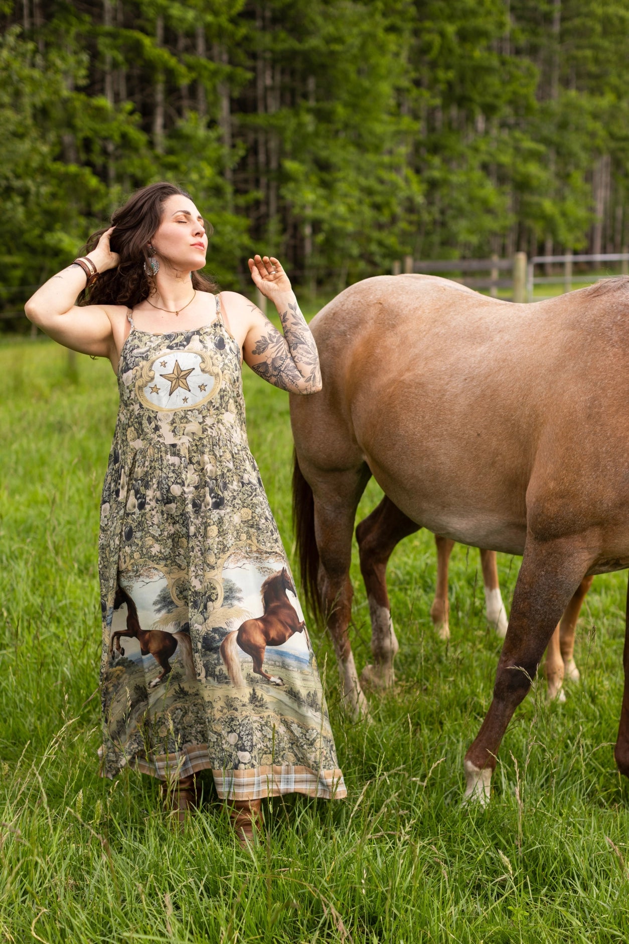 Born To Run Bohéme Reversible Long Maxi Slip Dress Horse & Plaid - Pre-Order - Ships In August