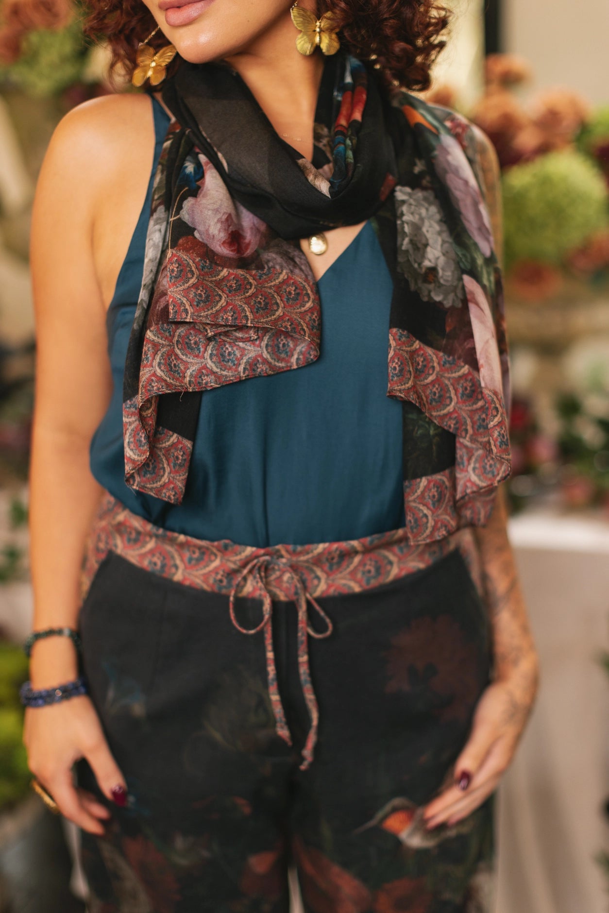 Flight of Fancy Floral Scarf with Hummingbirds Print Pre-Order Ships In September