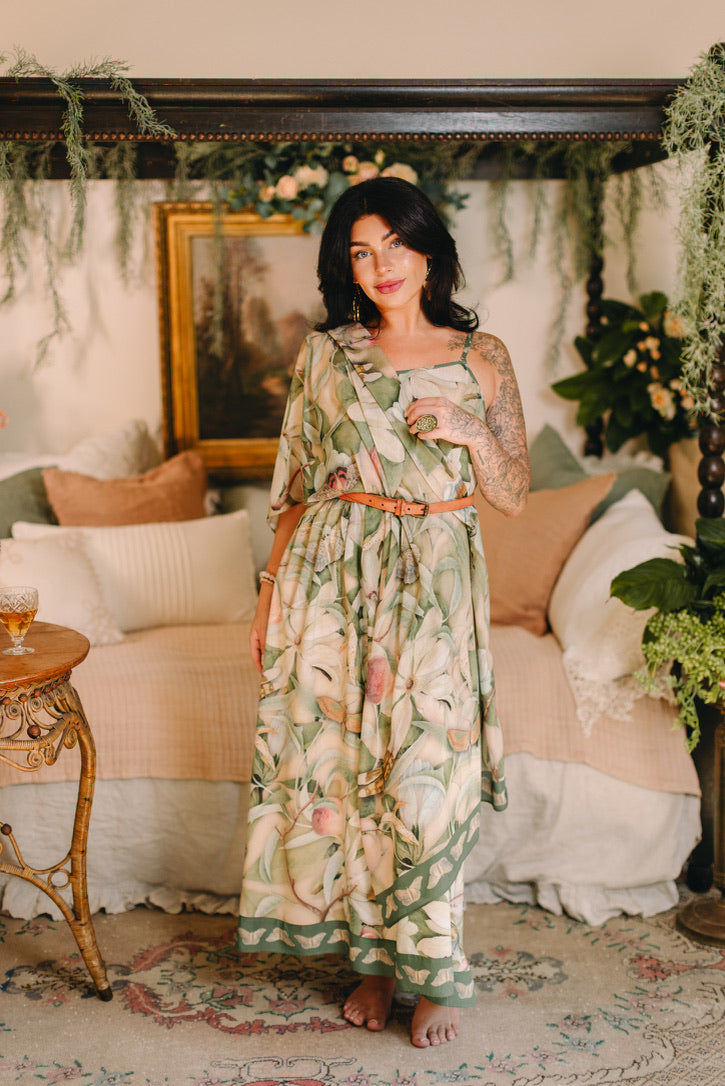 Fleur De Soleil Scarf with Magnolia Floral Print & Butterfly Pre-Order Ships In March 2026
