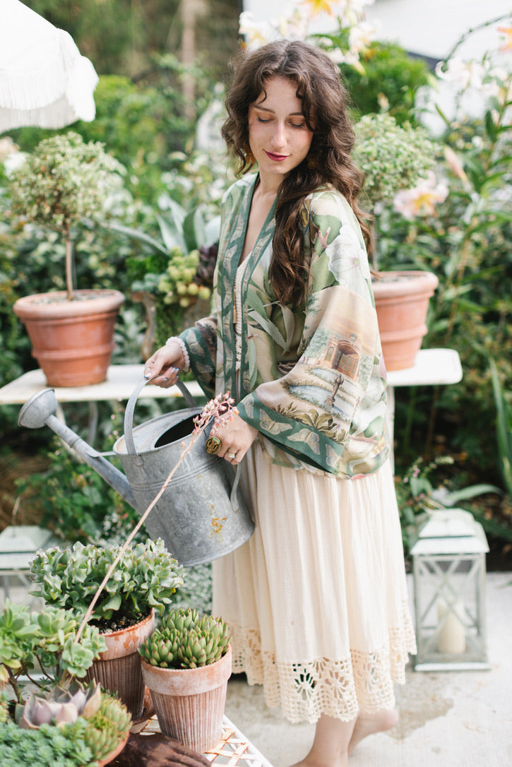 Fleur De Soleil Pixie Crop Kimono w/ Florals & Butterfly Pre-Order March 2026