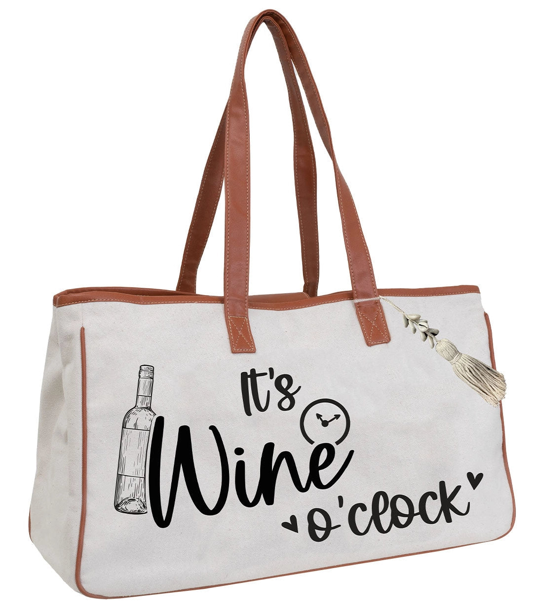 Canvas Wine Tote - "It's Wine O'clock"