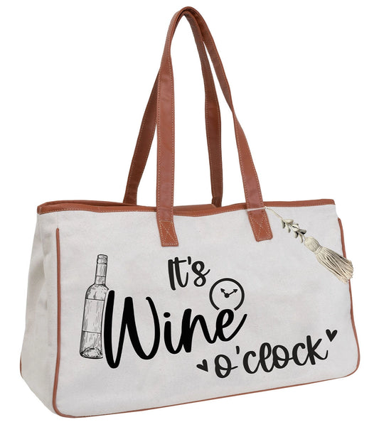 Canvas Wine Tote - "It's Wine O'clock"