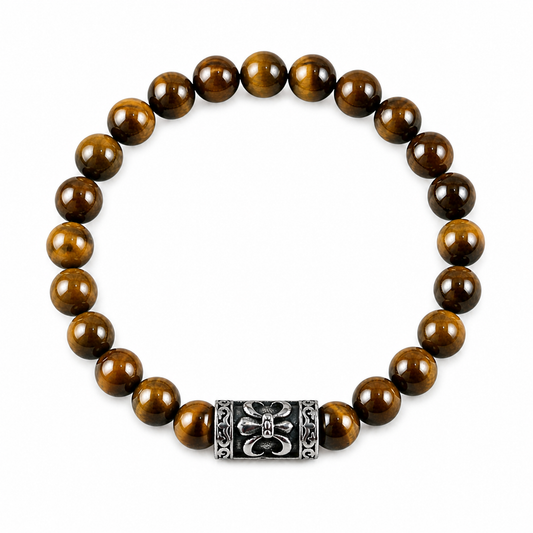 Natural Tiger Eye Fleur De Lis Gemstone Bracelet