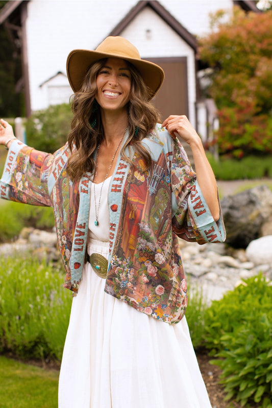 Love Language Pixie Duster Cropped Kimono w/ Faith, Hope, Love Pre-Order Ship September 2025