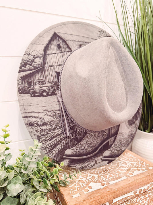 Boots & Barn Engraved Cowboy Hat, Floral Engraved Cowboy Hat, Burned Fedora, Engraved Suede Hat, Boho Hat, Vegan Suede Cowboy Hat, Women's Cowboy Hat