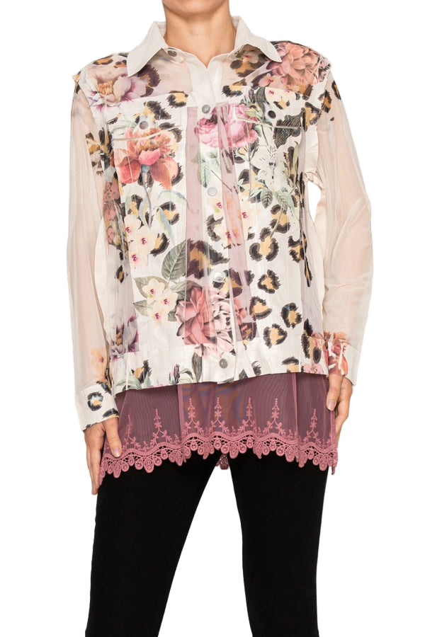 Leo Rose Buttery Faux Suede Mesh Trimmed Detailed Jacket - Ships Late September