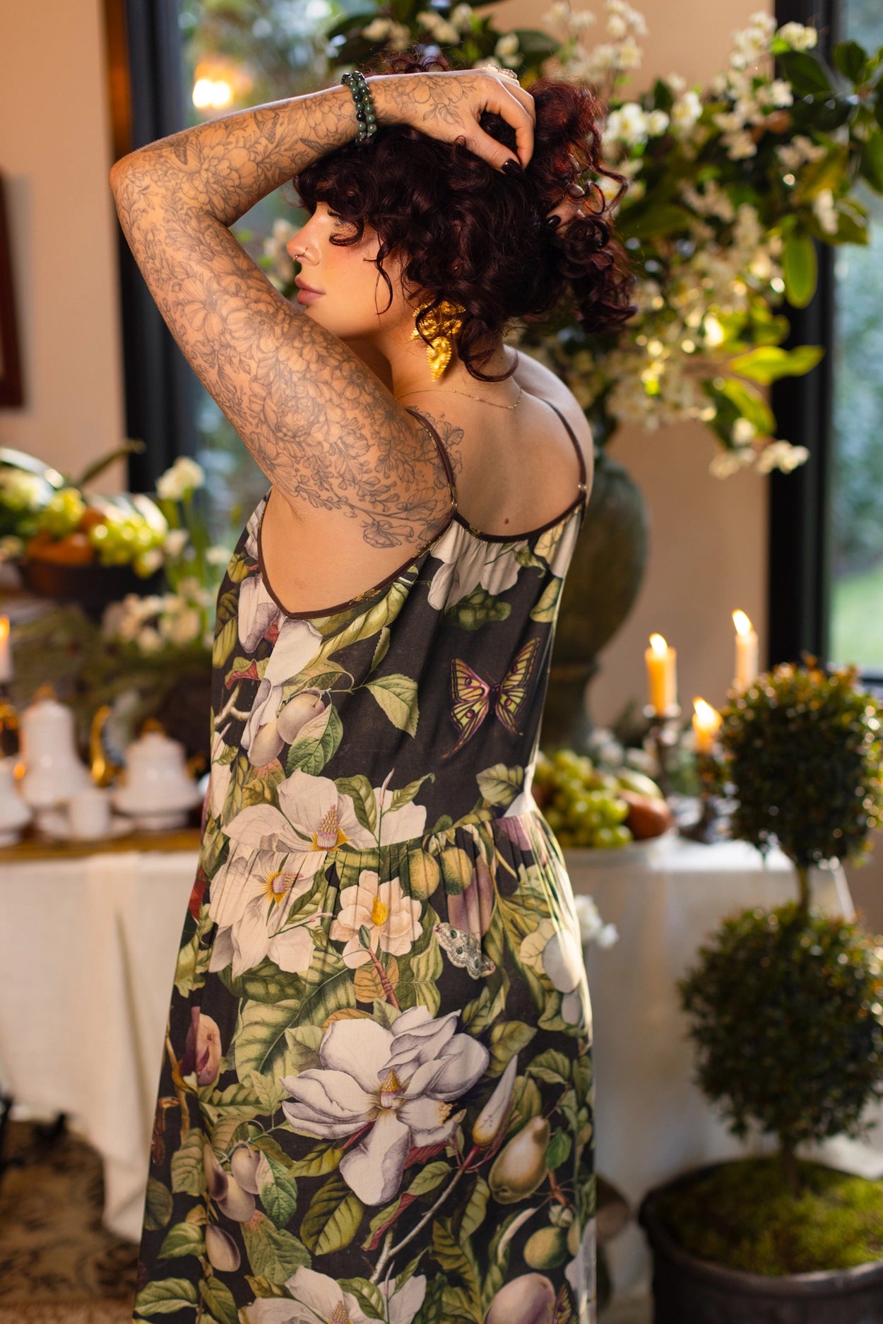 Fleur De Lune Bohéme Long Maxi Slip Dress w/ Florals & Bees Pre-Order Ships In September