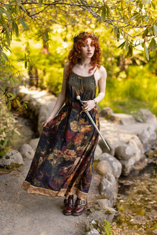 The Messenger Long Maxi Slip Dress w/ Joan of Arc & Florals - Pre-Order Ships September2025