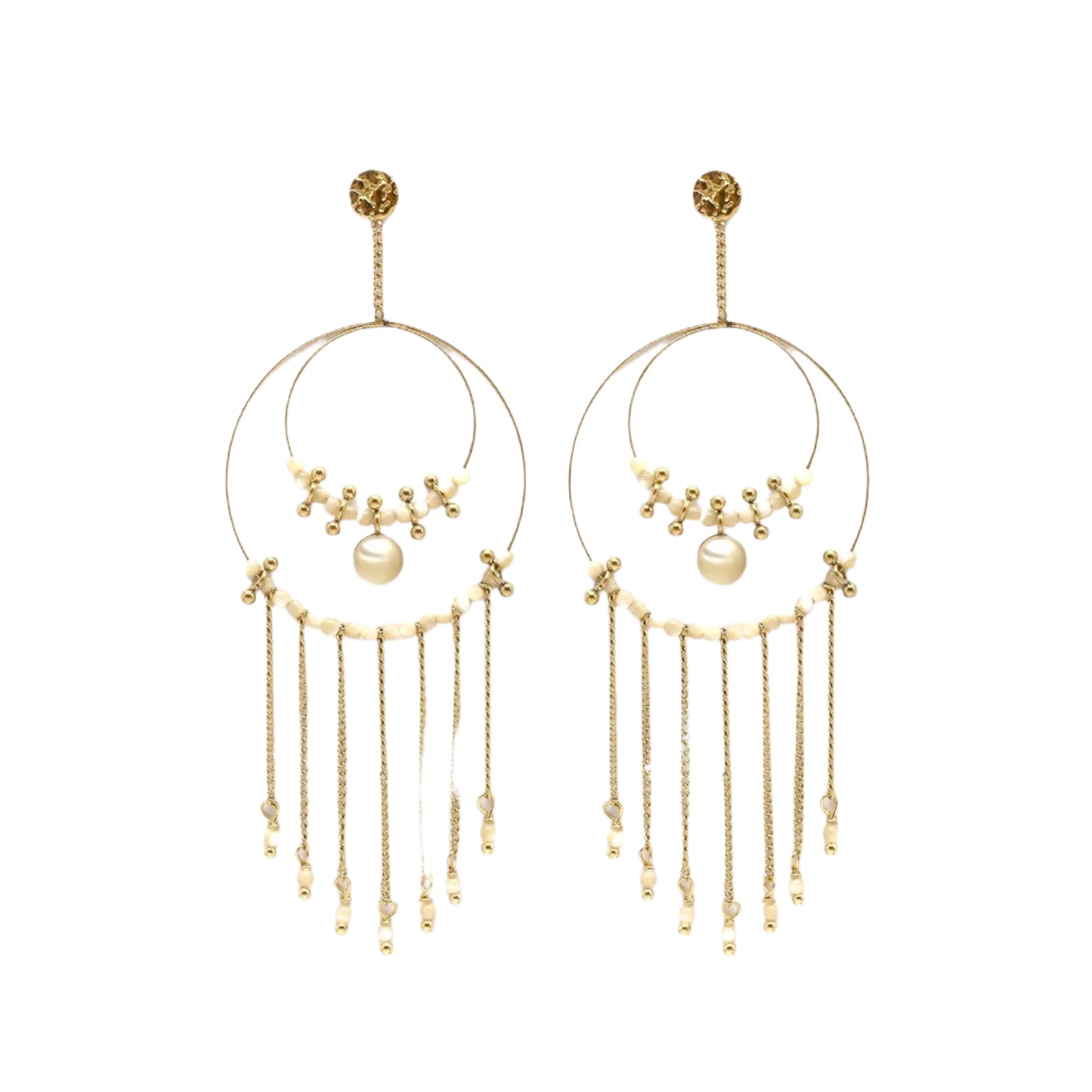 Unique Double Hoop Mother of Pearl Dangle Earrings