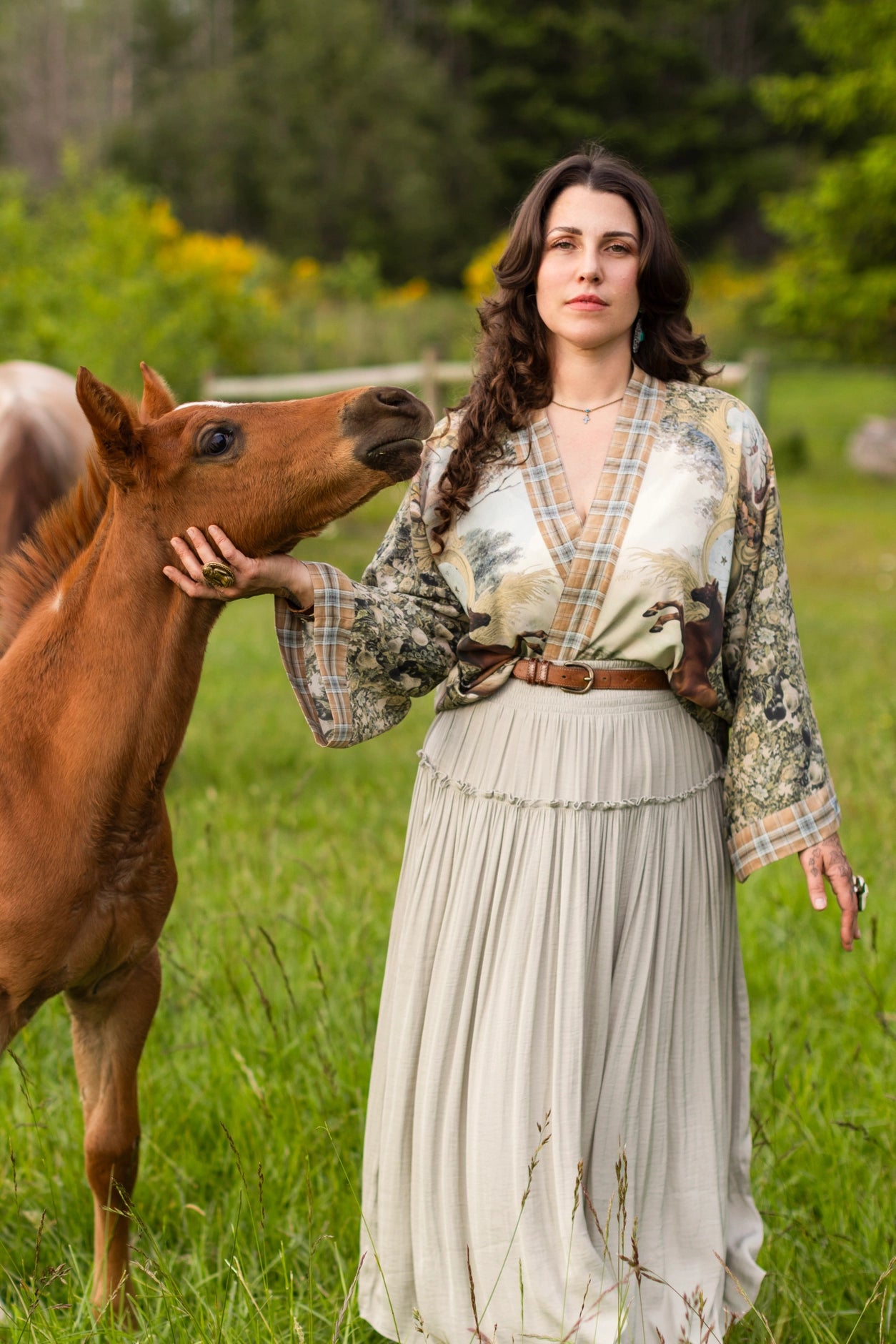 Born To Run Pixie Duster Crop Kimono Horse & Flower Print - Pre-Order - Ships In September