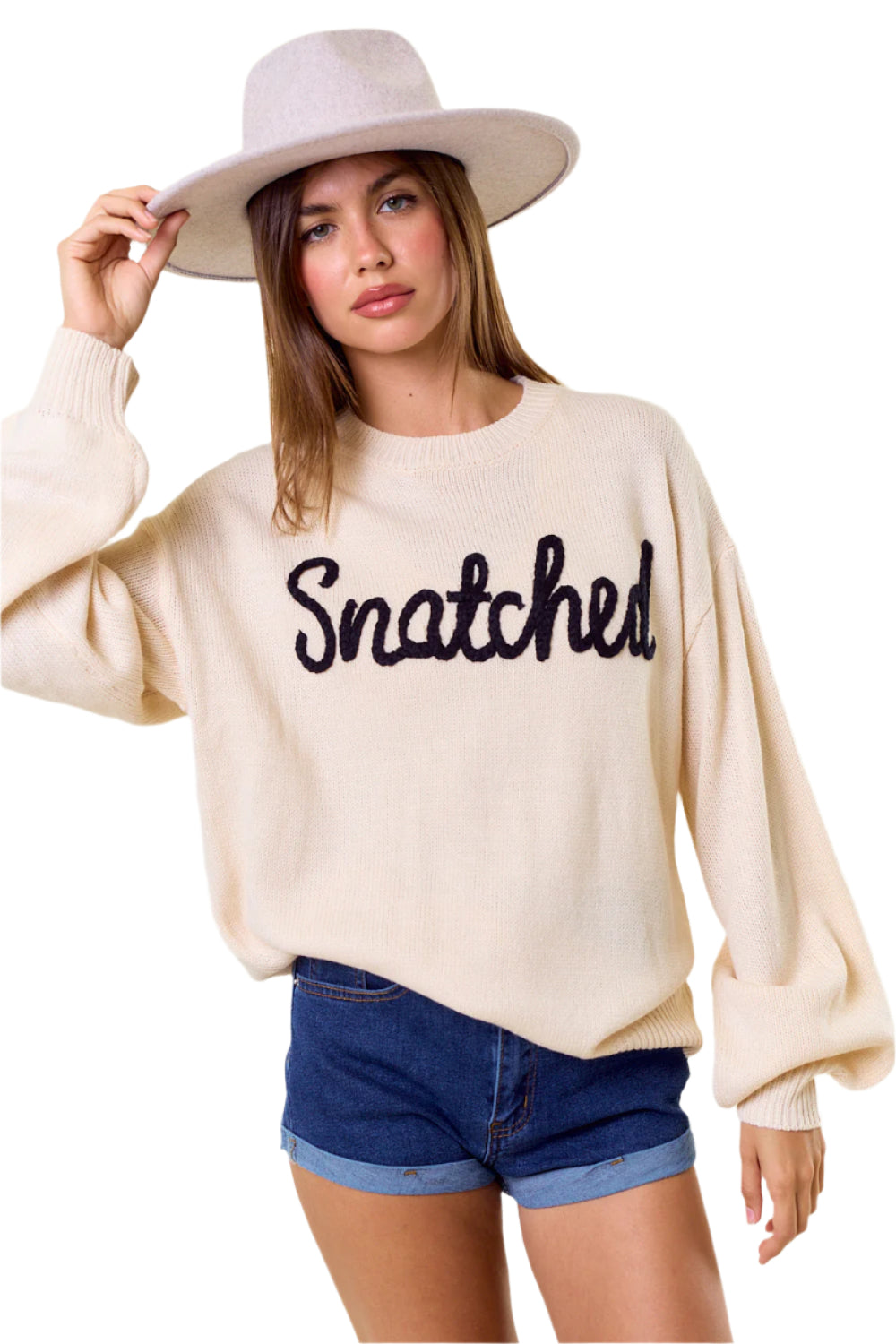 Snatched Letter Embroidered Sweater