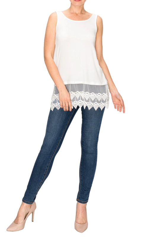 Soft Relaxed Tank with Delicate Floral Laced Hem - Ships Late September