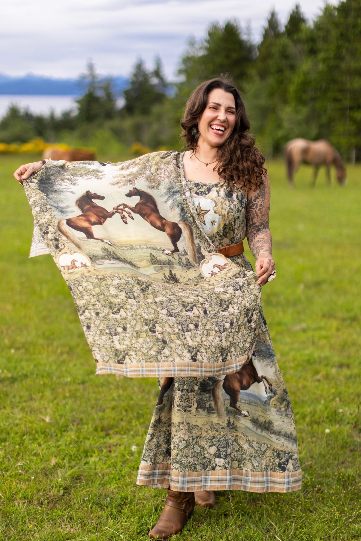 Born To Run Scarf with Wild Horse & Floral Print Pre-Order Ships In August