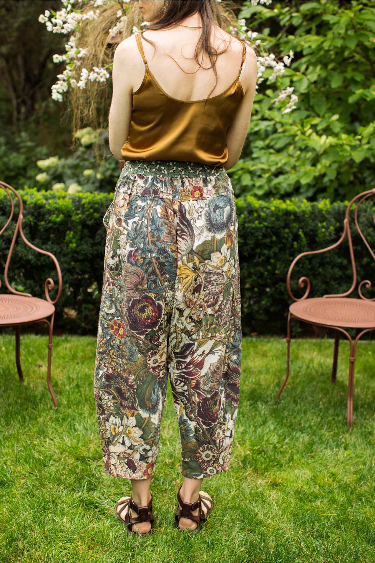 Love Grows Wild Boho Linen Bee Print Cropped Artist Pants Pre-Order Ship Aug 30th