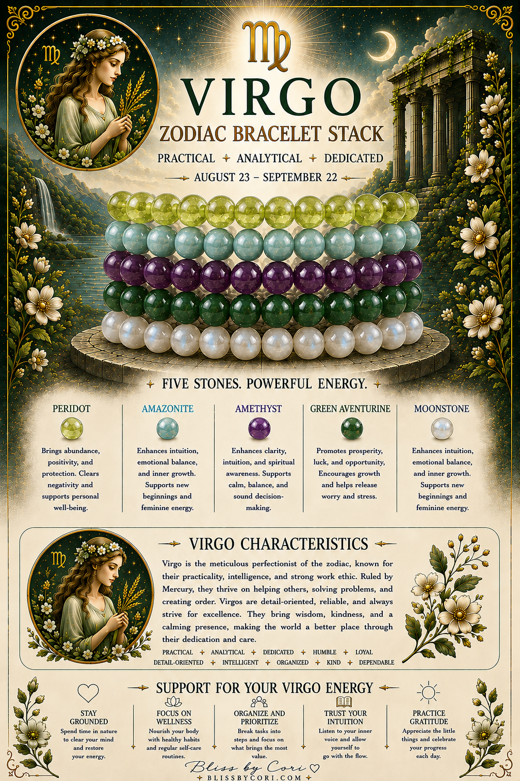 Virgo Zodiac Gemstone Bracelet Stack