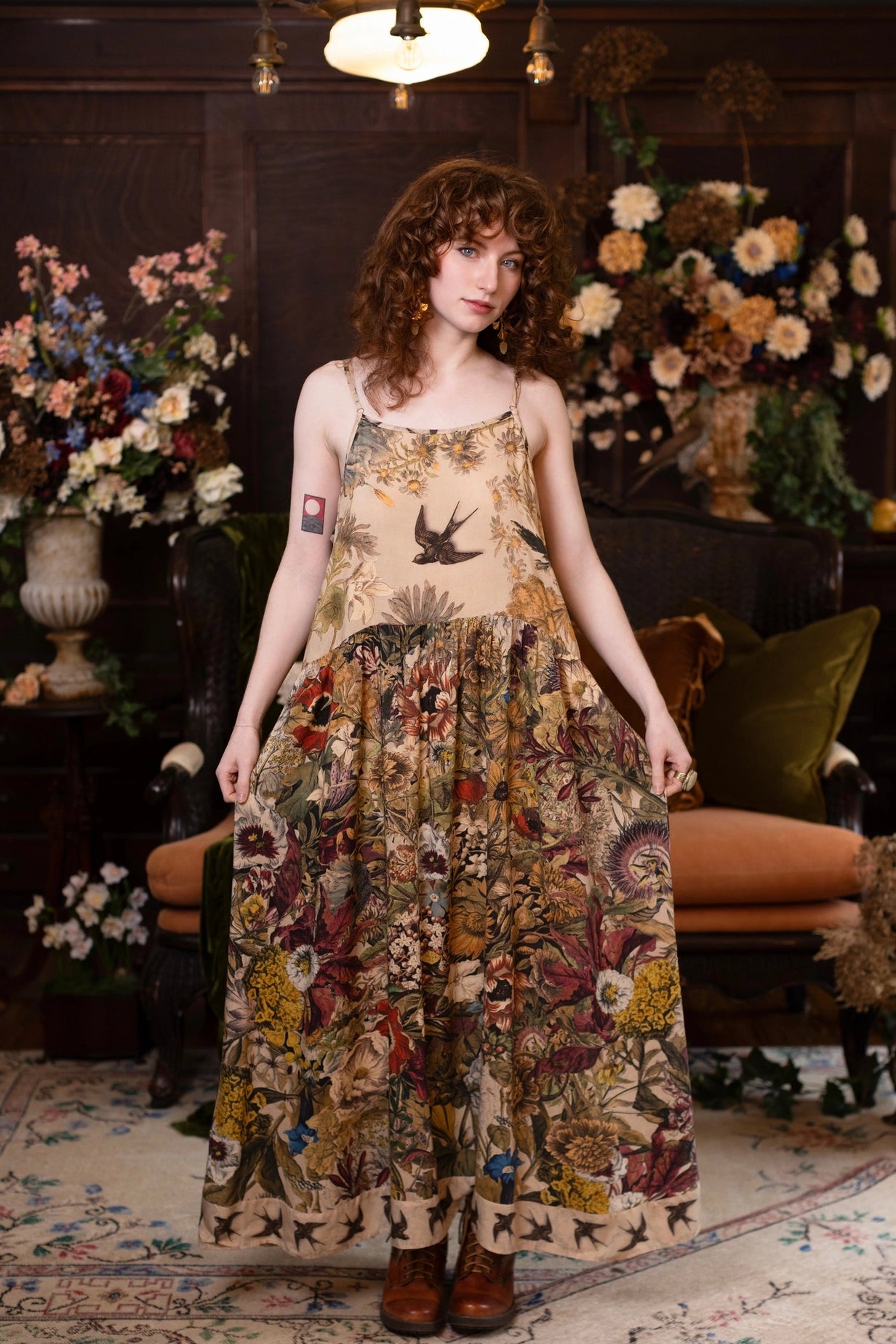Golden Hour Bohéme Long Maxi Slip Dress w/ Floral Print Pre-Order Ships August 2026