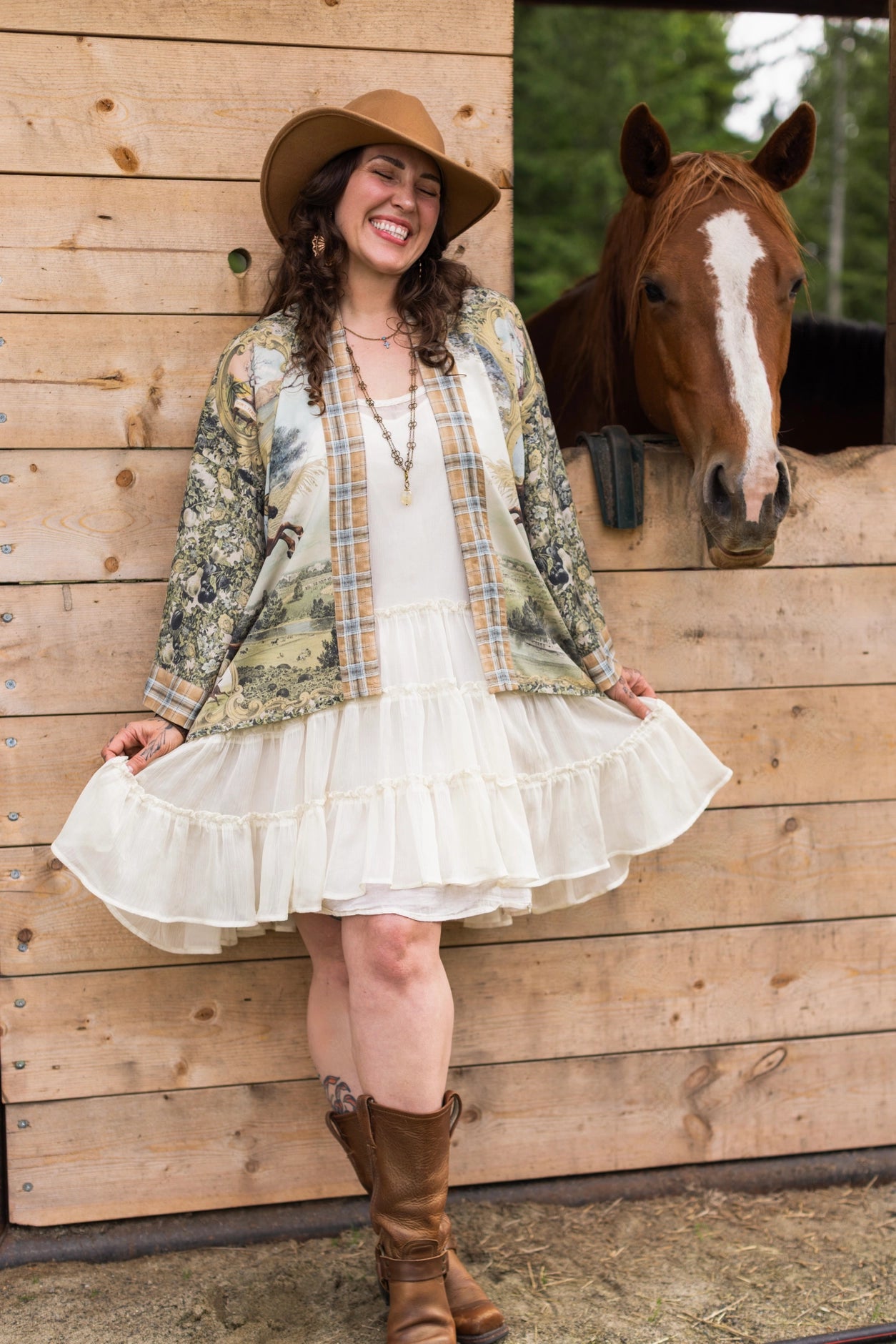 Born To Run Pixie Duster Crop Kimono Horse & Flower Print - Pre-Order - Ships In September