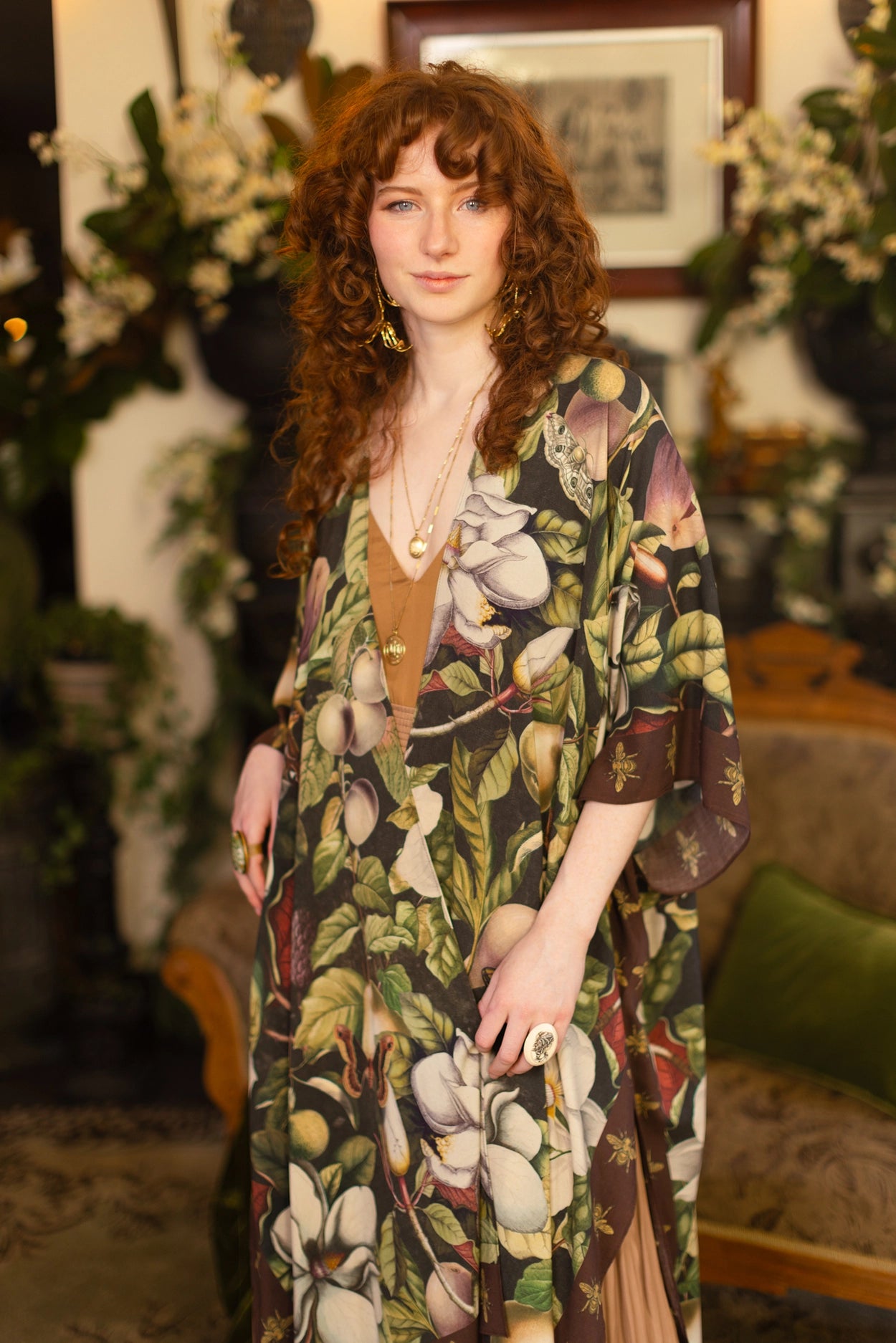 Fleur De Lune Goddess Starduster Kimono w/ Florals & Bees- Pre-Order - Ships In September