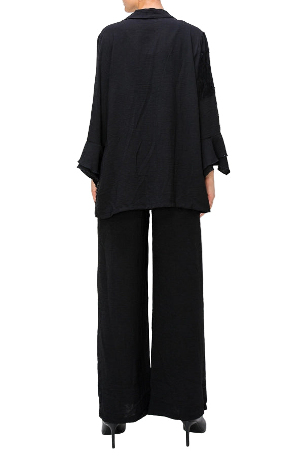 Lightweight Sequin and Lace Detailed Button Up Blouse - Ships Late September