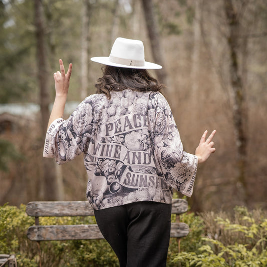 Peace Wine And Sunshine Cropped Bamboo Kimono Cardigan Pre-Order Ships October 2025
