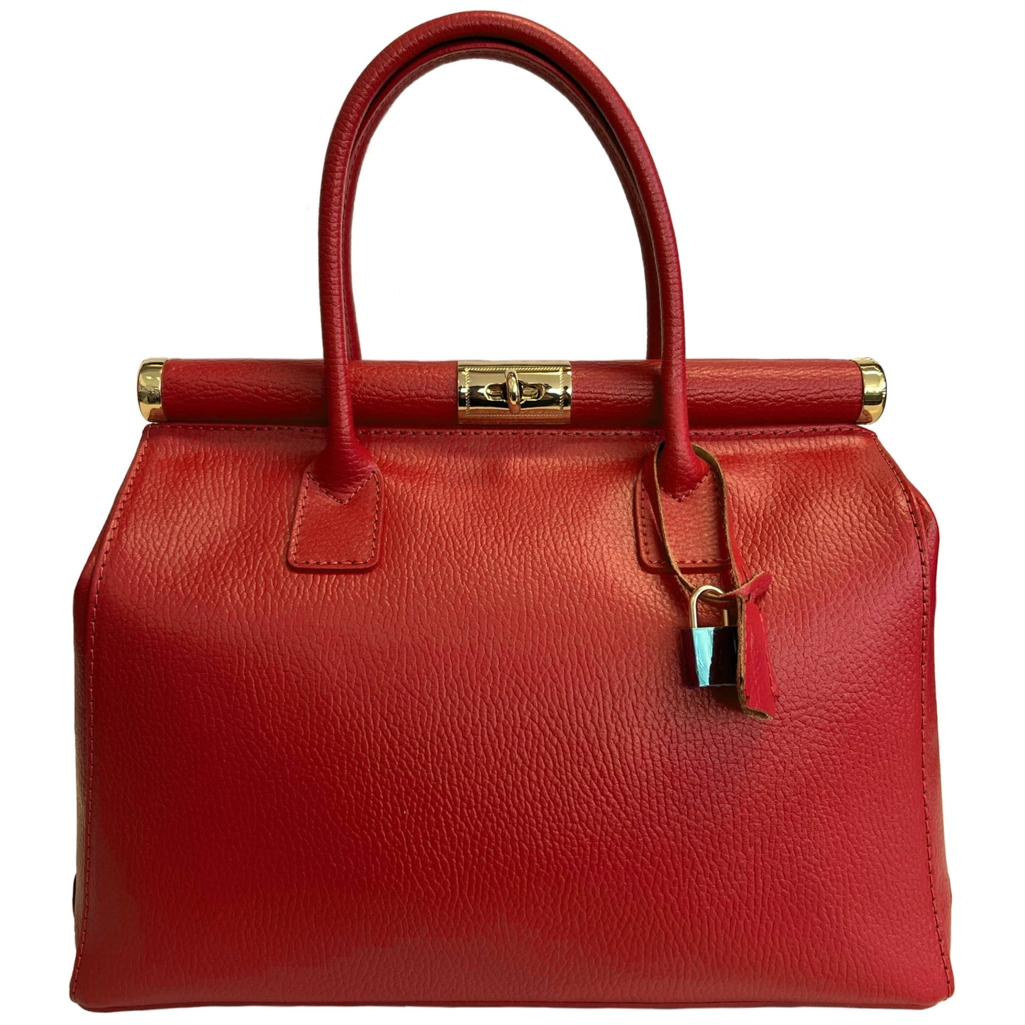 Red Italian Leather Handbag with Shoulder Strap