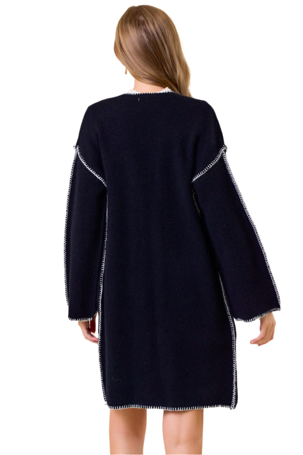 Blanket Stitched Long Sleeve Open Cardigan