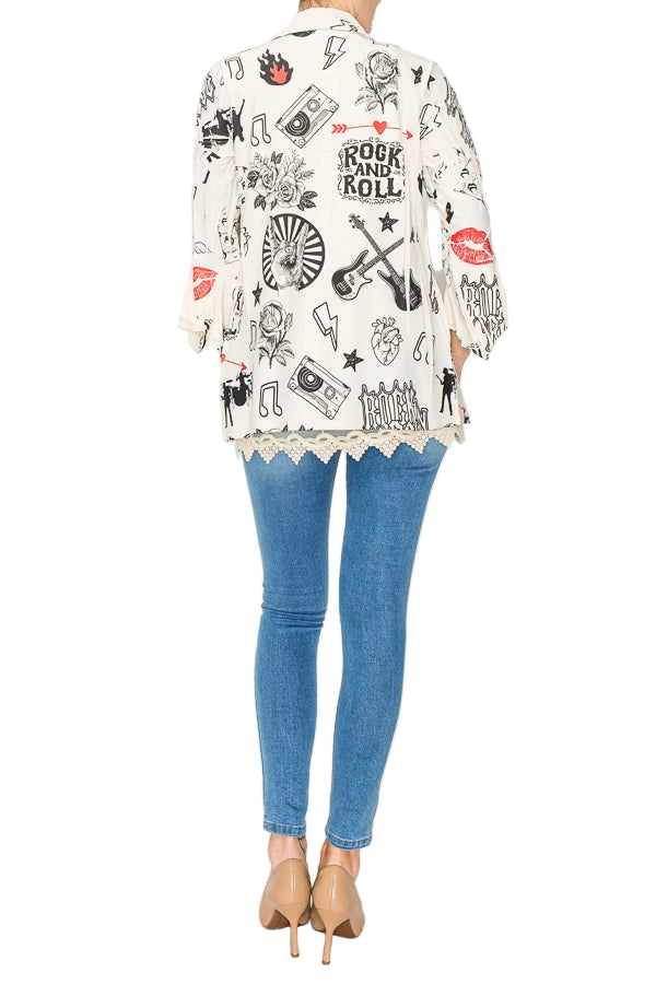 Rock And Roll Lightweight Sequin and Lace Detailed Button Up Blouse - Ships Late September