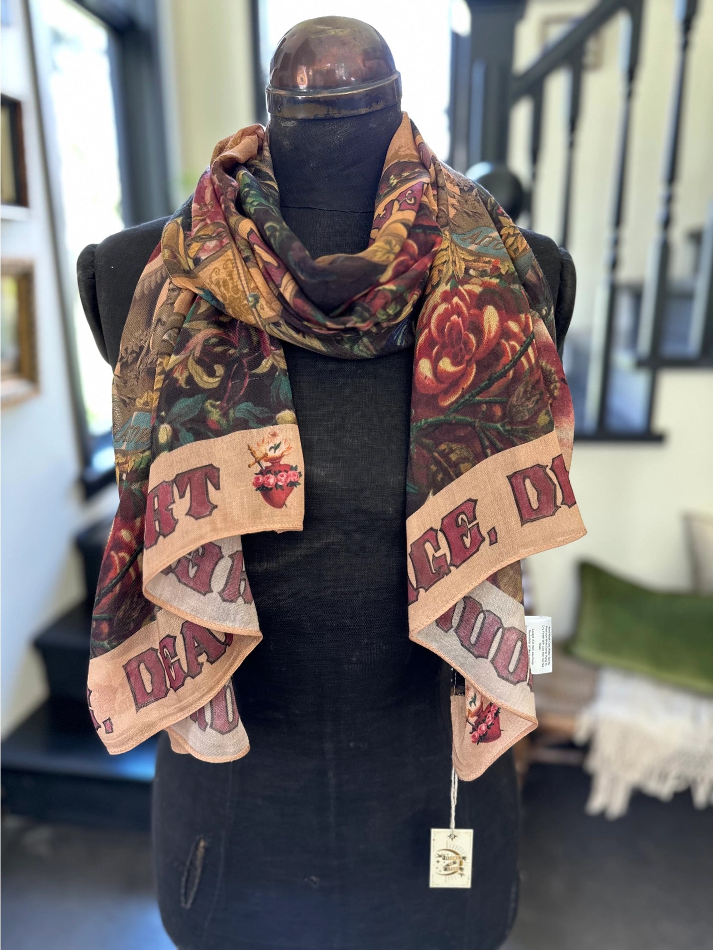 Courage Dear Heart Bohemian Bamboo Scarf with Sacred Heart - Preorder Ships August 1 - 30th