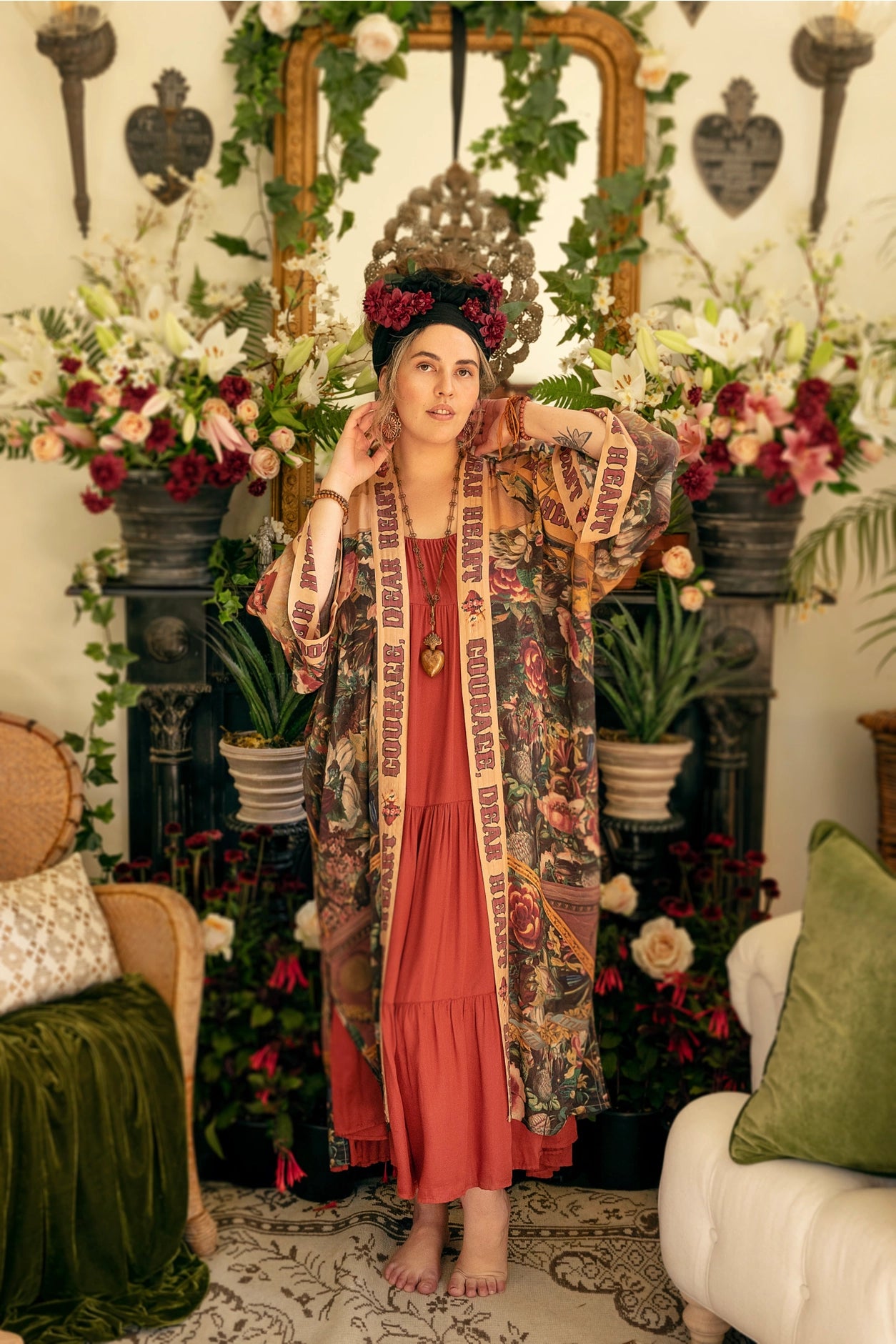 Courage Dear Heart Opera Duster Kimono Robe w/ Sacred Heart- Preorder Ships August 1 - 30th