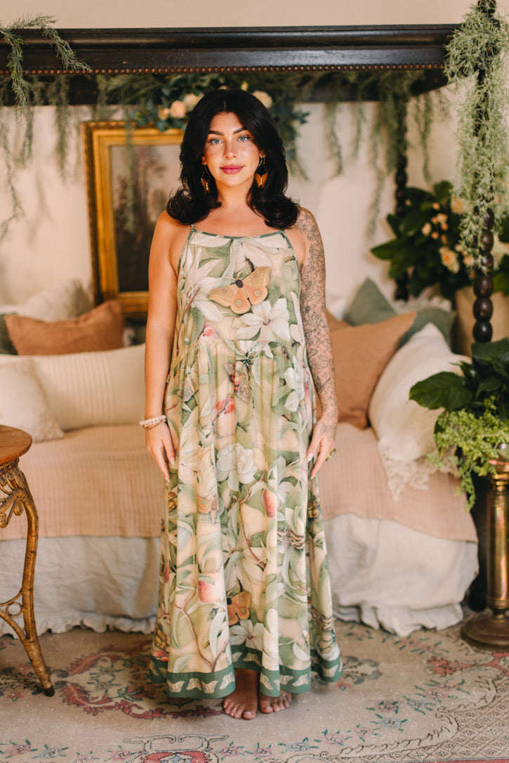 Fleur De Soleil Bohéme Long Maxi Slip Dress w/ Florals Pre-Order March 2026