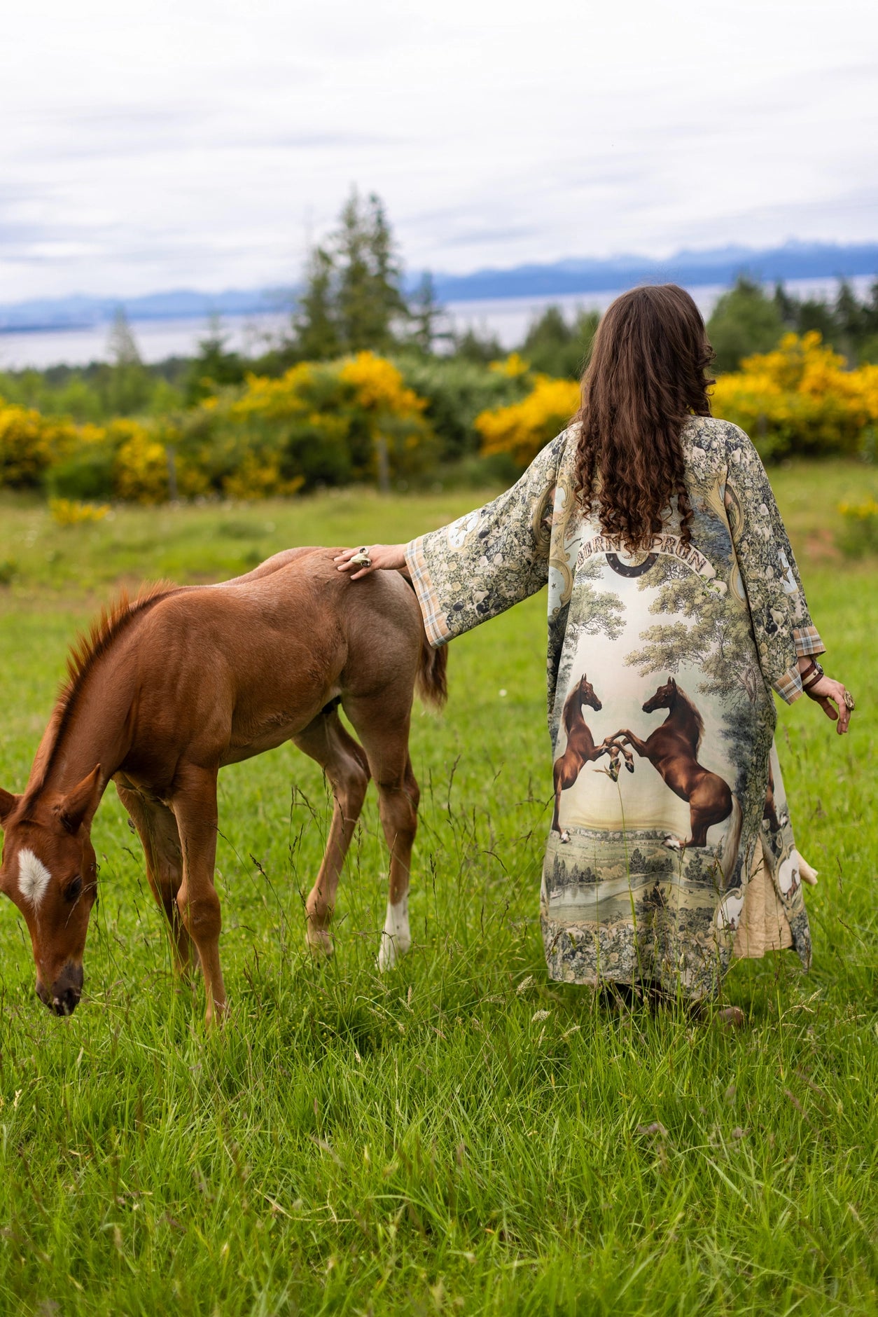 Born To Run Opera Duster Kimono Robe Horse & Flower Print - Pre-Order - Ships In September