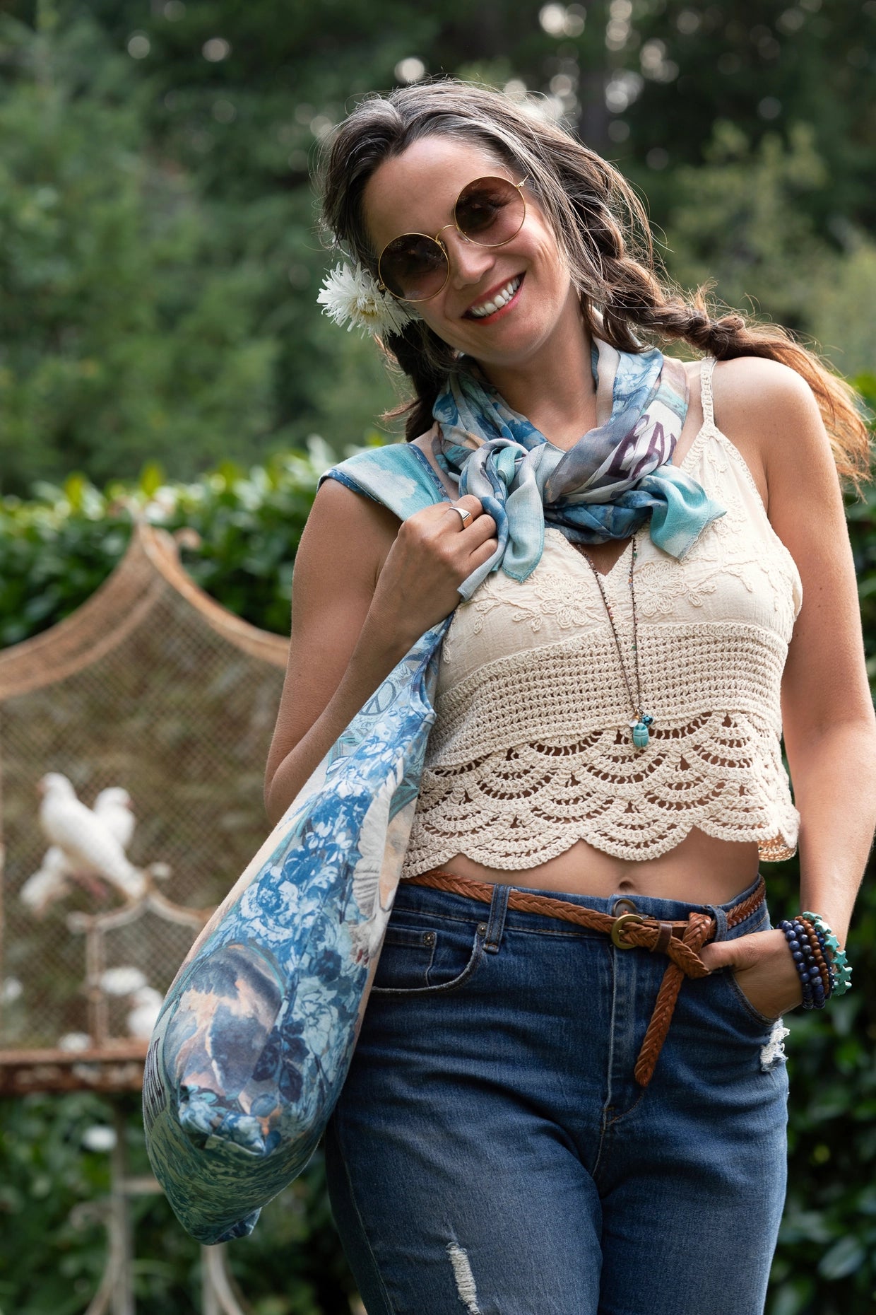 Peace Out Turquoise Linen Tote Bag with Doves and Sunrise - Preorder - Ships in April