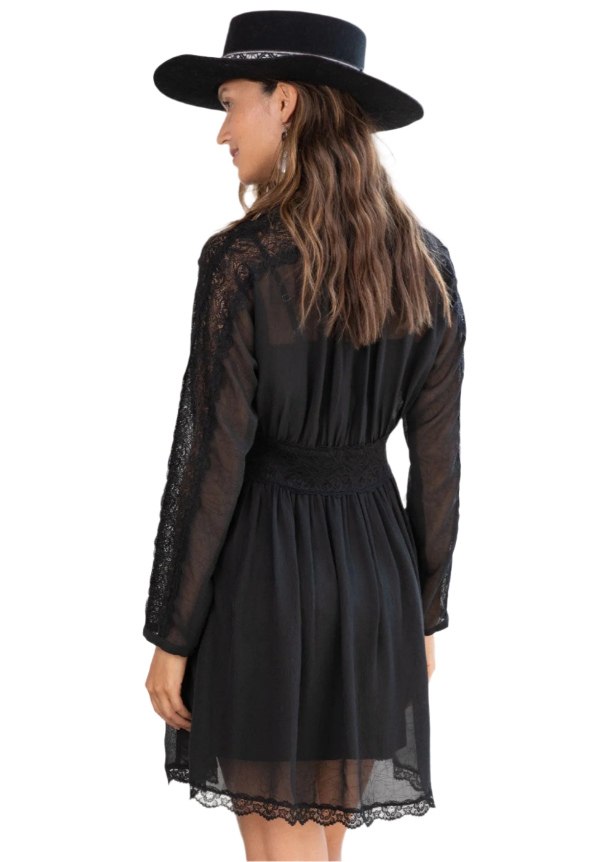 Bohemian Lace Detail Long Sleeve Collared Dress