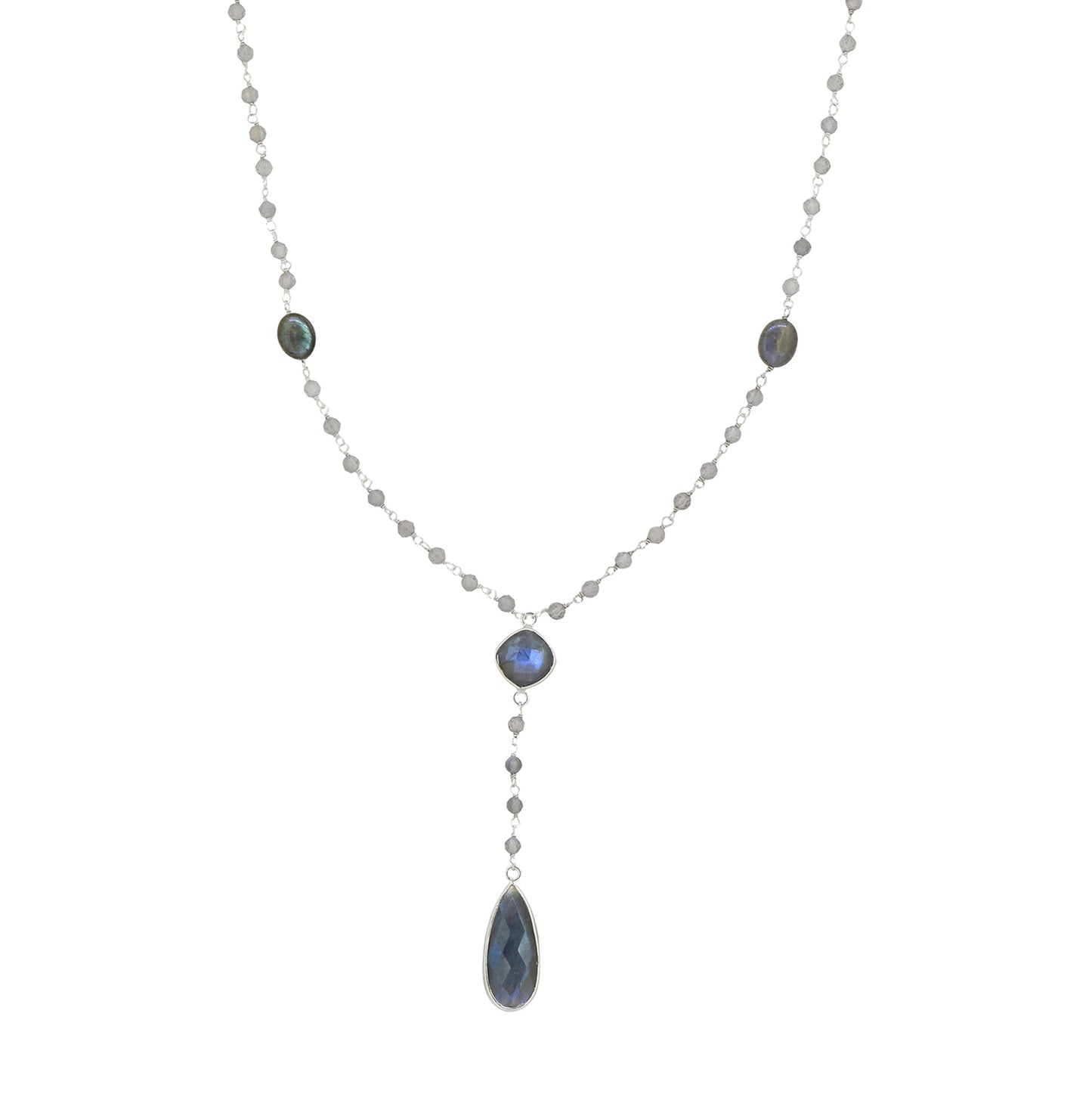 925 Sterling Silver Labradorite Gemstones Chain Necklace