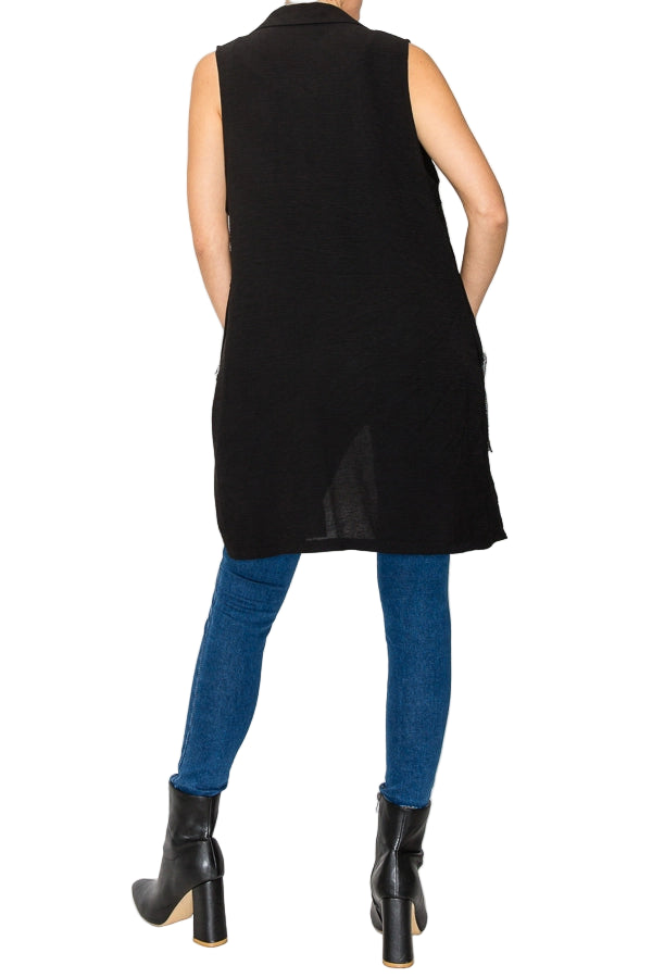 Sparkly Button Up Tunic Vest with Lace & Sequin Details - Ships Late September