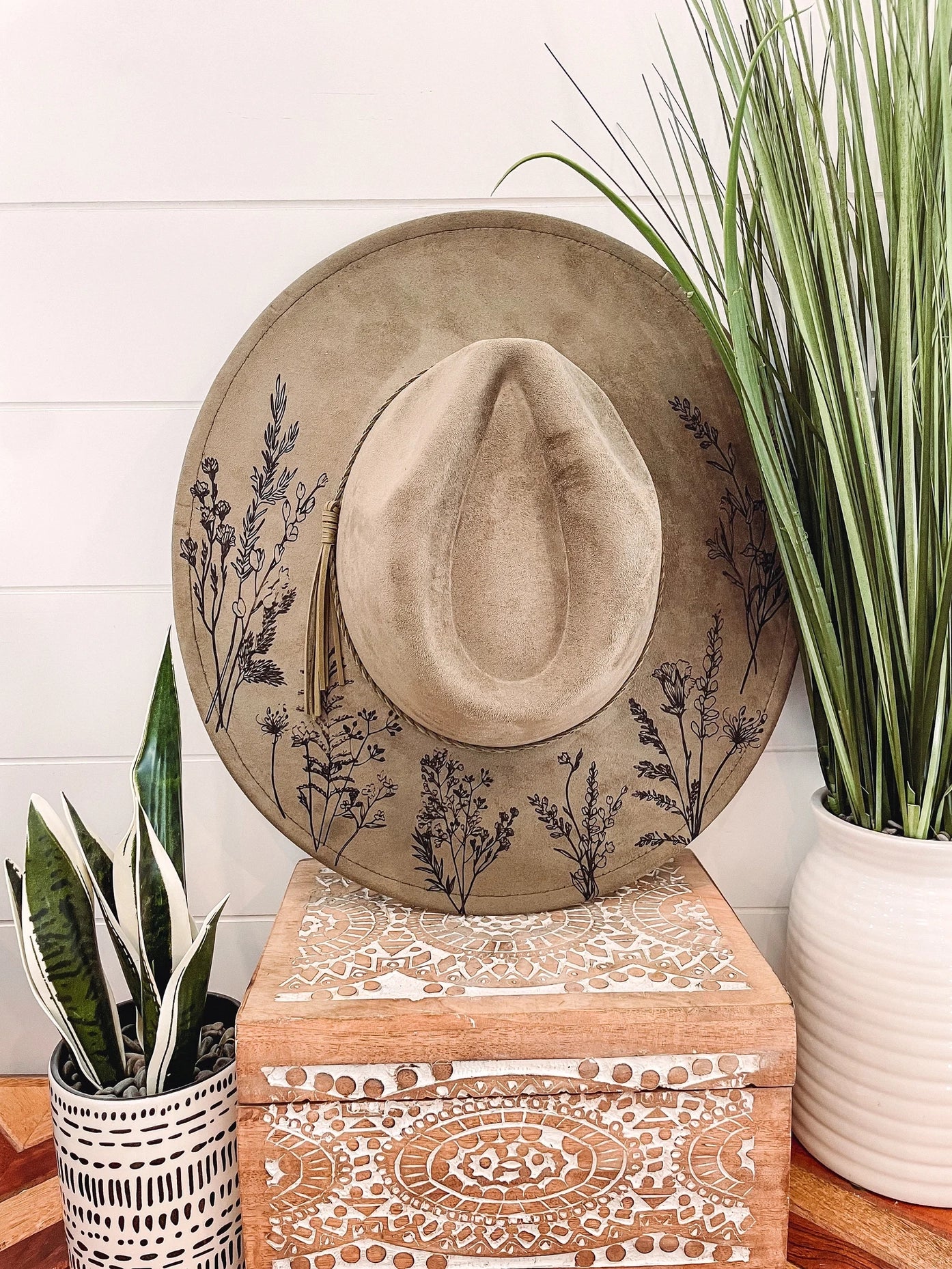 Personalized Floral Burned Hat, Floral Engraved Cowboy Hat